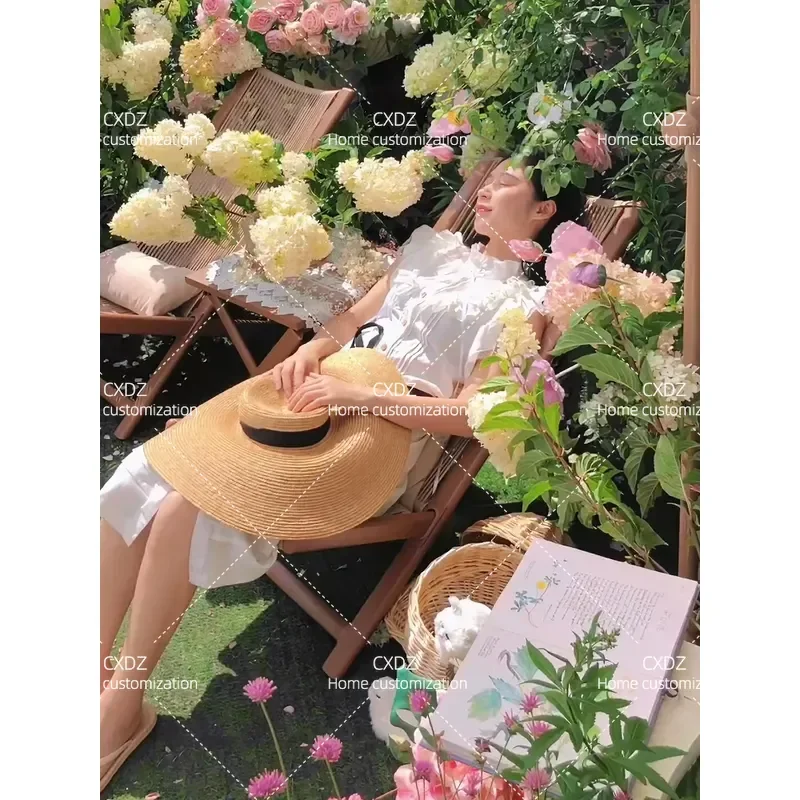 Rattan Recliner Chair with Small Table Outdoor Patio Furniture Set Balcony Leisure Sofa Chair Backrest Support for Courtyard