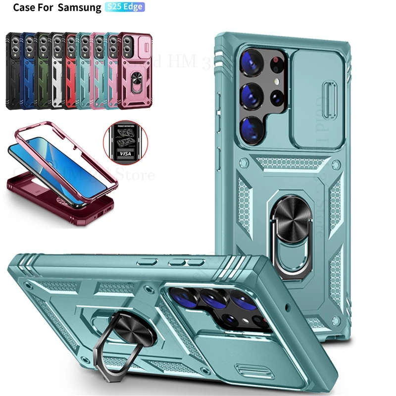 

Military Armor Hybrid Rugged Push Window Case For Samsung A17 A26 A16 A36 A56 A06 A55 A54 A53 5G Magnetic Ring Slide Lens Cover