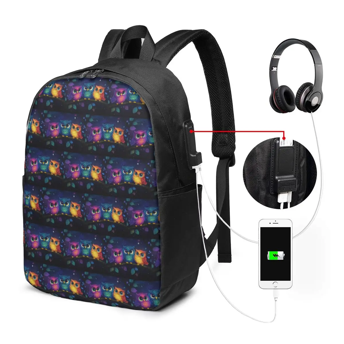 Vibrant Colorful Owl And Floral Print Backpack Travel Notebook Bag Computer College Student School Bag Laptop Shoulder Bags