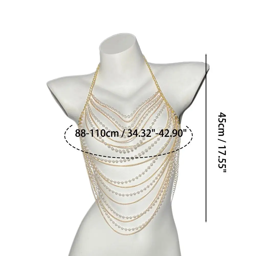 مثير اللؤلؤ شرابة الجسم سلسلة الصيف الشاطئ Y2K متعدد الطبقات سلسلة معدنية القمم الصدرية سلسلة الجوف خارج الشرير شرابة الصدر سلاسل مجوهرات