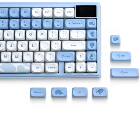 XVX MOA Profile Blue Keycaps Cute Dolphin Keycaps PBT Dye-Sublimation Custom Keyboard Keycaps 75 Percent Key caps 145 Keys