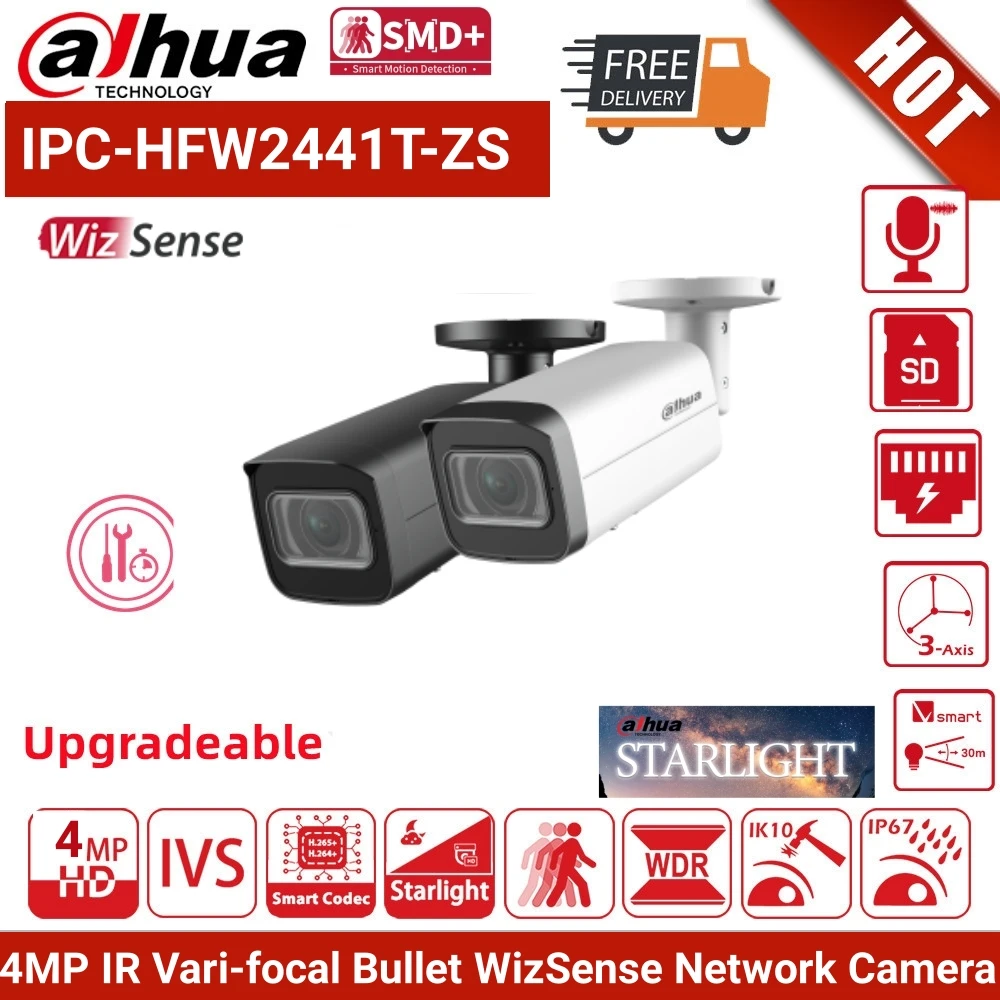 

Dahua IPC-HFW2441T-ZS 4MP AI Bullet IP Camera Mic Night Vision Vari-focal Outdoor Human Vehicle Detection Surveillance Network