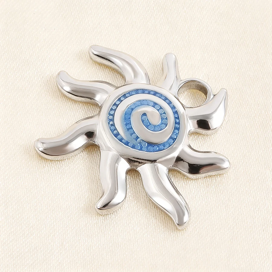 5pcs Stainless Steel Vintage Vortex Sun Moon Star Pendant Jewelry Making Necklace Keychain DIY Jewelry Making Blue Enamel Charms
