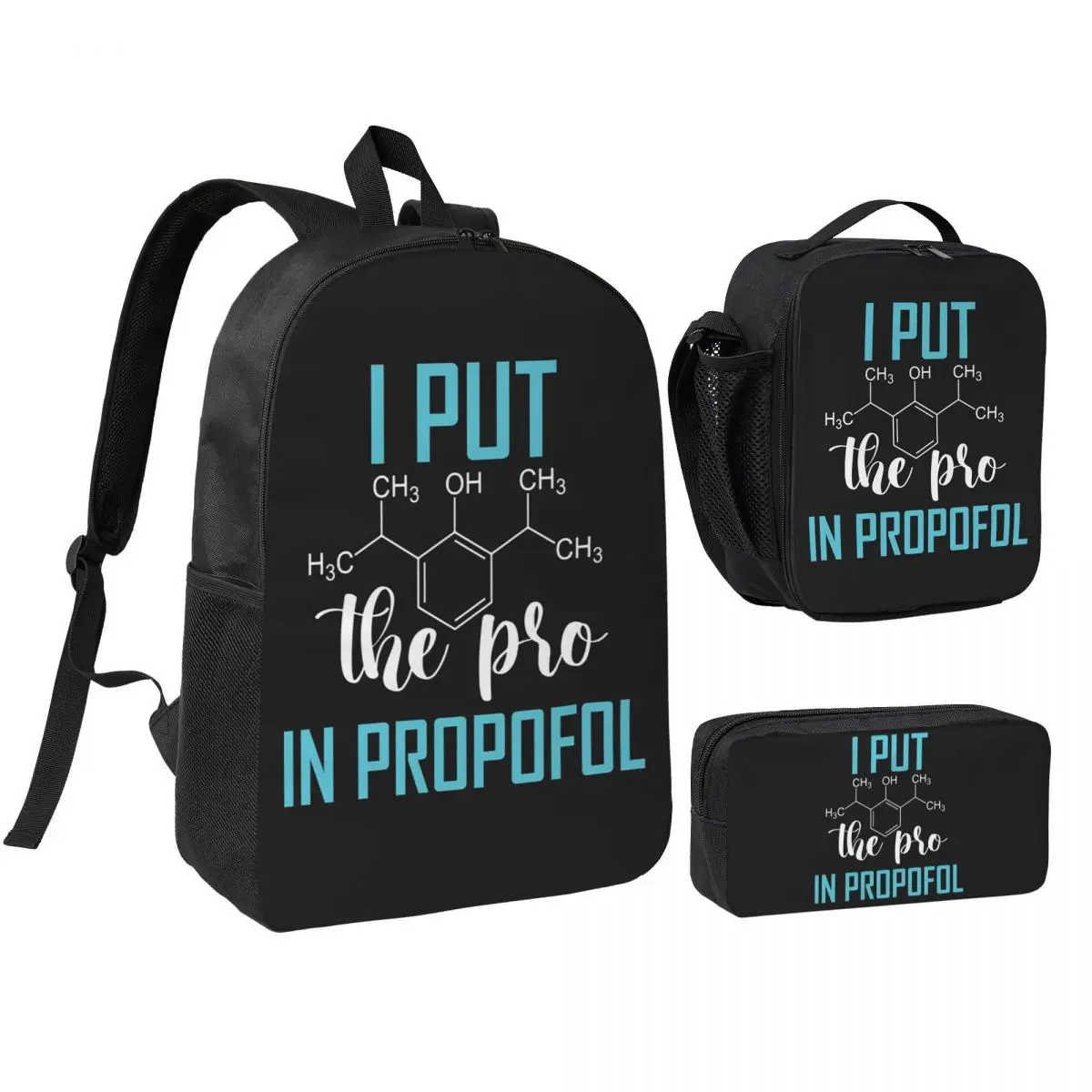 

ANESTHESIA Pro In Propofol Backpack Student BookBag School Bag Shoulder Bags 3ps Insulated Lunch Bag Pencil Case
