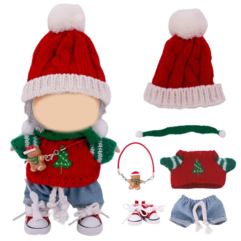 For Labubu Doll Clothes Christmas Pattern Style Outfit Sweater Hat Accessories Shoes For 17CM Doll Set,Christmas Gifts Kid Toys