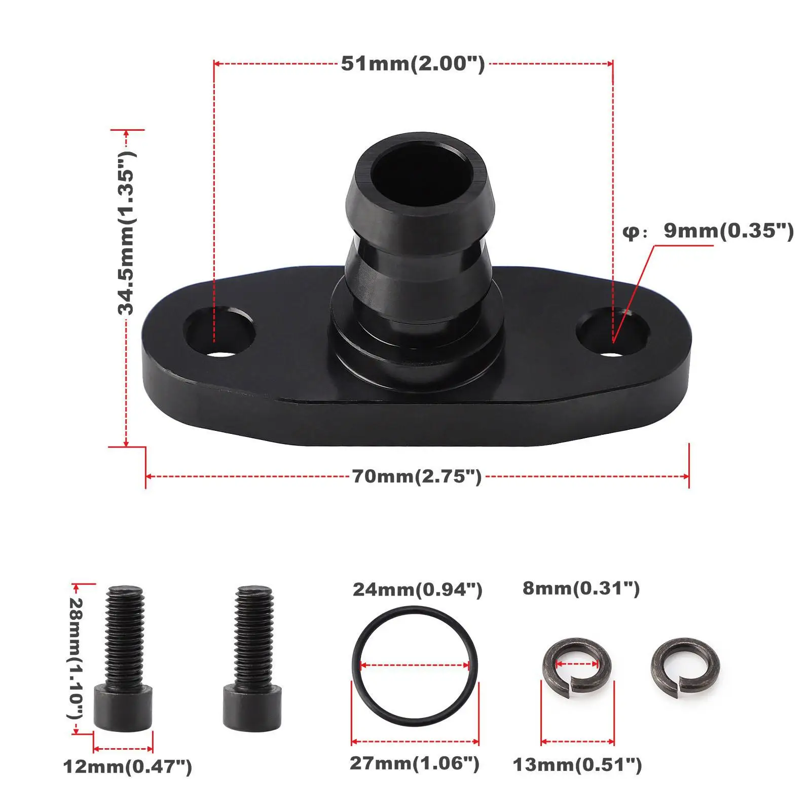 Turbo Oil Drain Return Flange Flange Gasket Adapter Oil Drain Flange Adapter Funnel Type Oil Return for T04S ANT3 T04E T04B