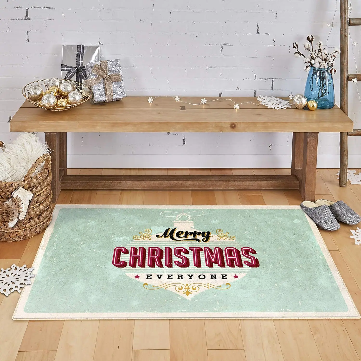 VIKAMA Christmas Flannel Carpet Bath Absorbent Bedroom Living Room Soft Comfortable Cool Floor Mat Home Decoration