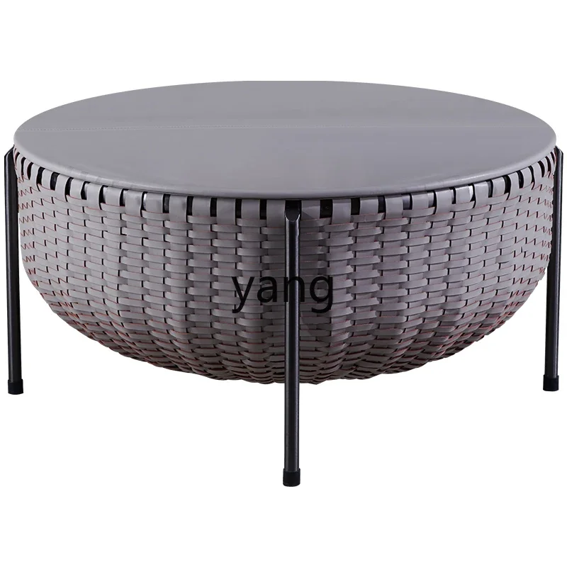 

LH round coffee table simple woven Hong Kong style living room household stainless steel tea table