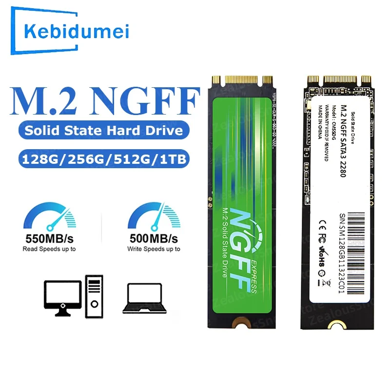 M.2 SATA SSD 1TB NGFF Solid State Drive Disk 550MB/S Read Speed 512GB 256GB 128GB 2280mm NGFF B&M Key SSD for PC Laptop Desktop