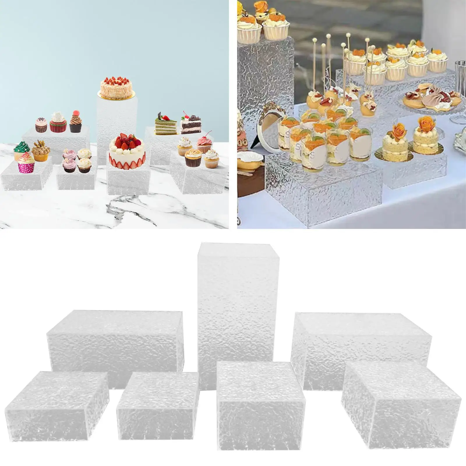 7Pcs Acrylic Dessert Stand Food Riser for Buffet Table for Dessert Cosmetics