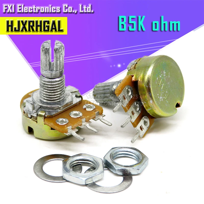 5pcs WH148 B1K B2K B5K B10K B20K B50K B100K B500K 3Pin 15mm Shaft Amplifier Dual Stereo Potentiometer 1K 2K 5K 10K 50K 100K 500K