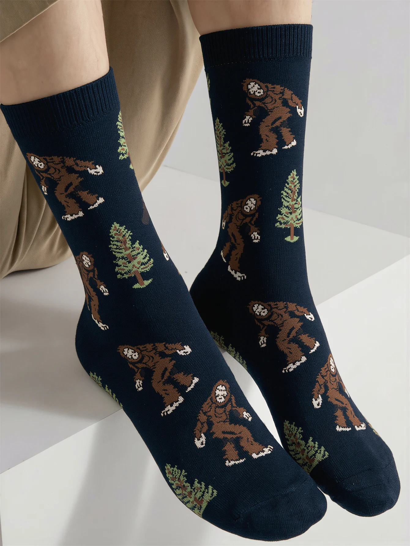 1 Pairs Men's Novelty Monkey Print Crew Cotton Socks Casual Outdoor Mid-Calf Socks For Man Streetwear Skateboard Socks New view 4