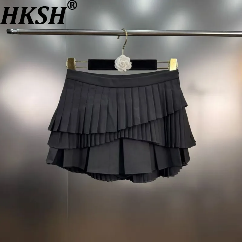 

HKSH новые летние женские французские элегантные милые Y2K повседневные многослойные плиссированные лоскутные стильные утягивающие универсальные мини-юбки HK7827