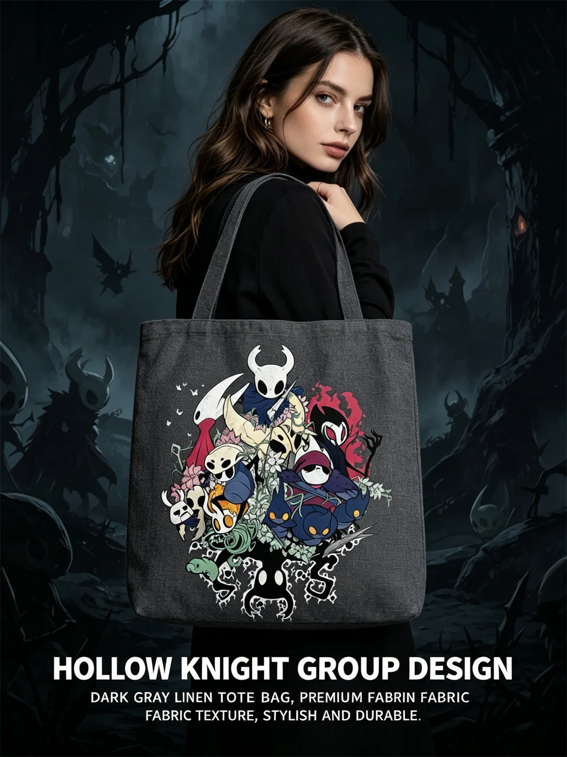 2026 Women's Shoulder Bag, Hollow Knight Game Character Collage Art Print Handbag, Stylish Daily Tote Bag for Casual Commute & D