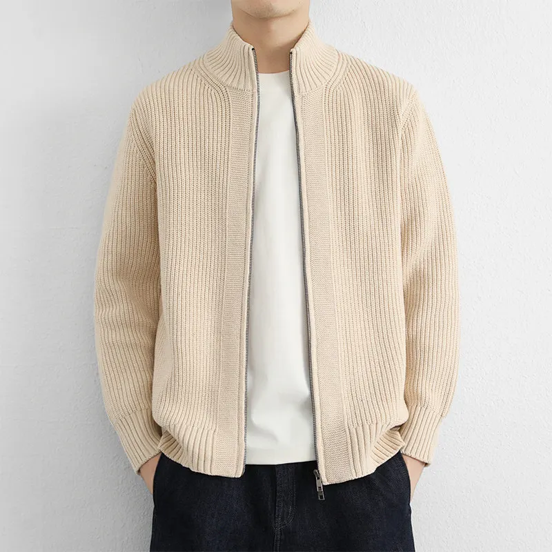 

2025 New Men's Knitted Zip-Up Sweater Base Layer irt Trendy Youth Versatile High-End Long Sve Stand Collar Warmth Clothing