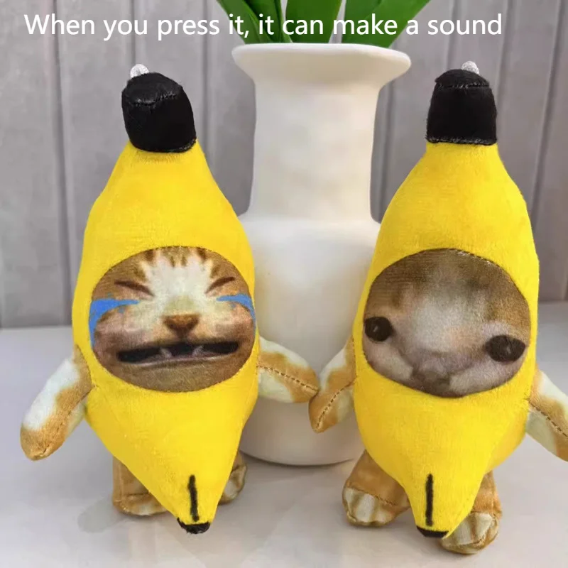 2023 Crying Banana Cat Plush Pendant Cute Banana Cat Doll With Sound Toy Keychain Car Bag Funny Pendant Keyring Gifts New