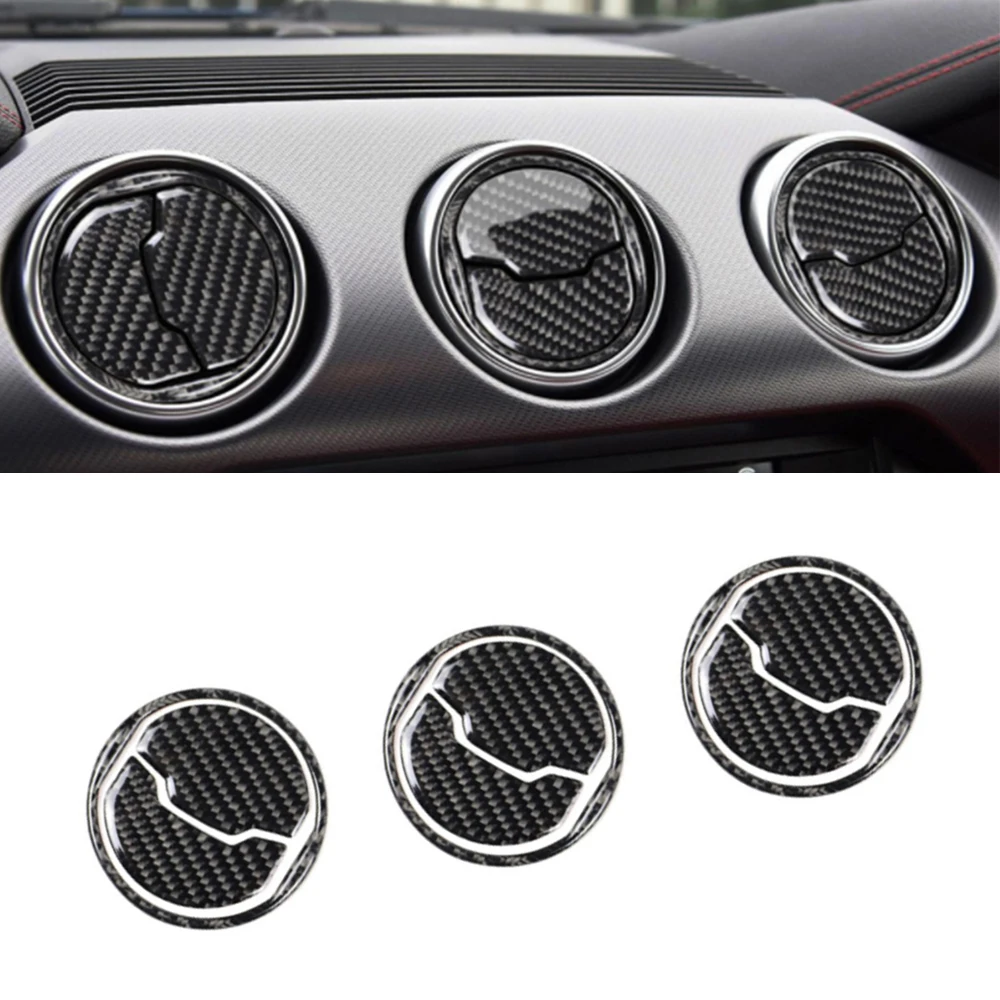 

9 Pcs Air Conditioning Outlet Sticker Carbon Fiber Look For Ford Mustang 2015 2016 2017 Ring Cover Trim Stickers Car Styling