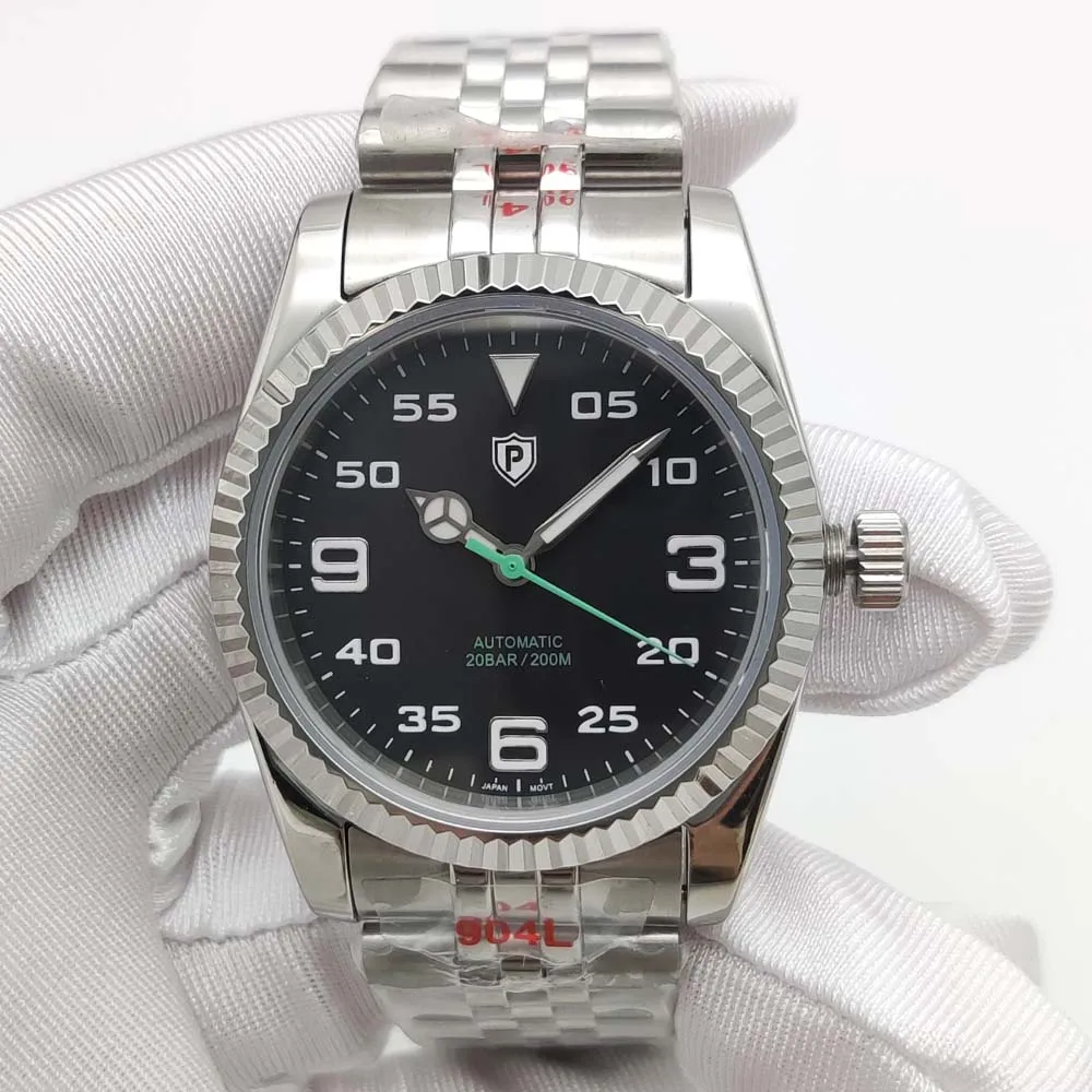 Parnsrpe Relógio Mecânico Automático Masculino 36mm e 39mm Caixa de Safira, C3 Verde Luminoso, Relógio Masculino