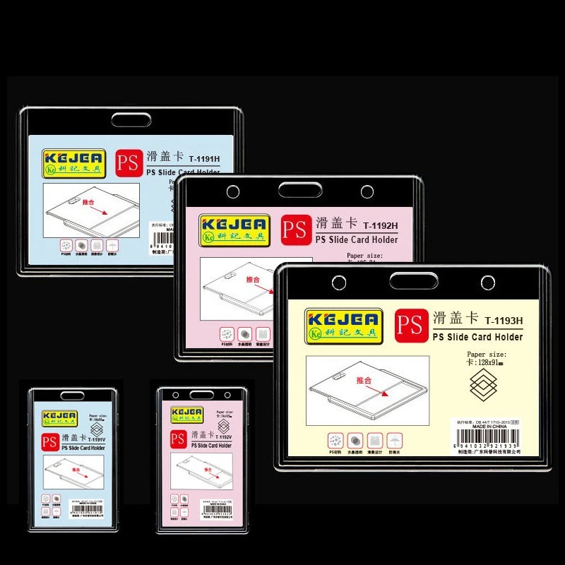Double-Sided Clear Card Holder for Worker Hard Plastic ID Badge with Sliding Cover for Employee Student Bus Durable ID Card