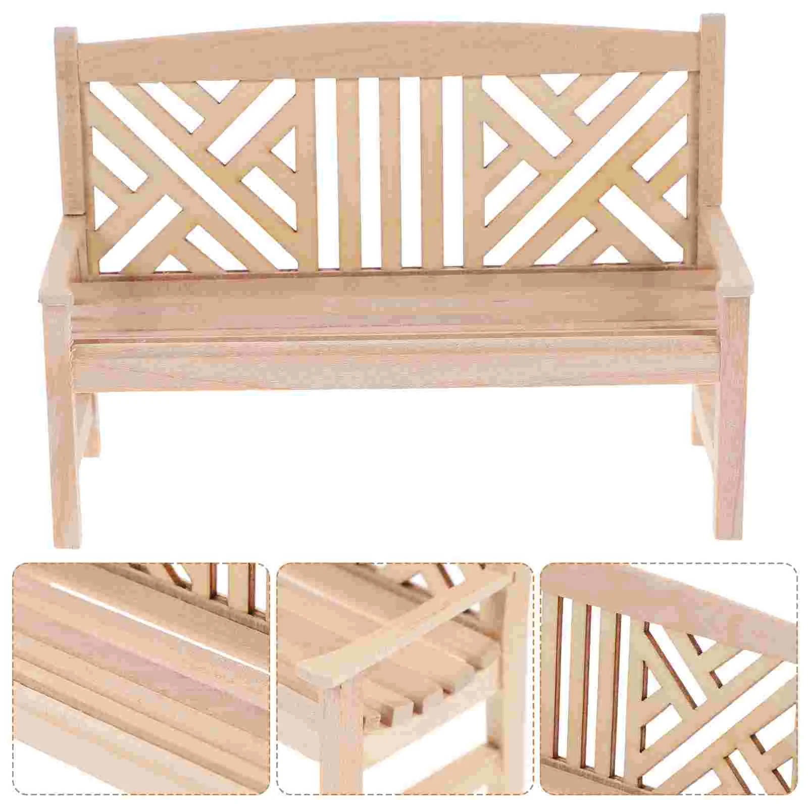 

Dollhouse Double Chair Bench Adornment Wooden Mini Furniture Scene Model Miniature Decor