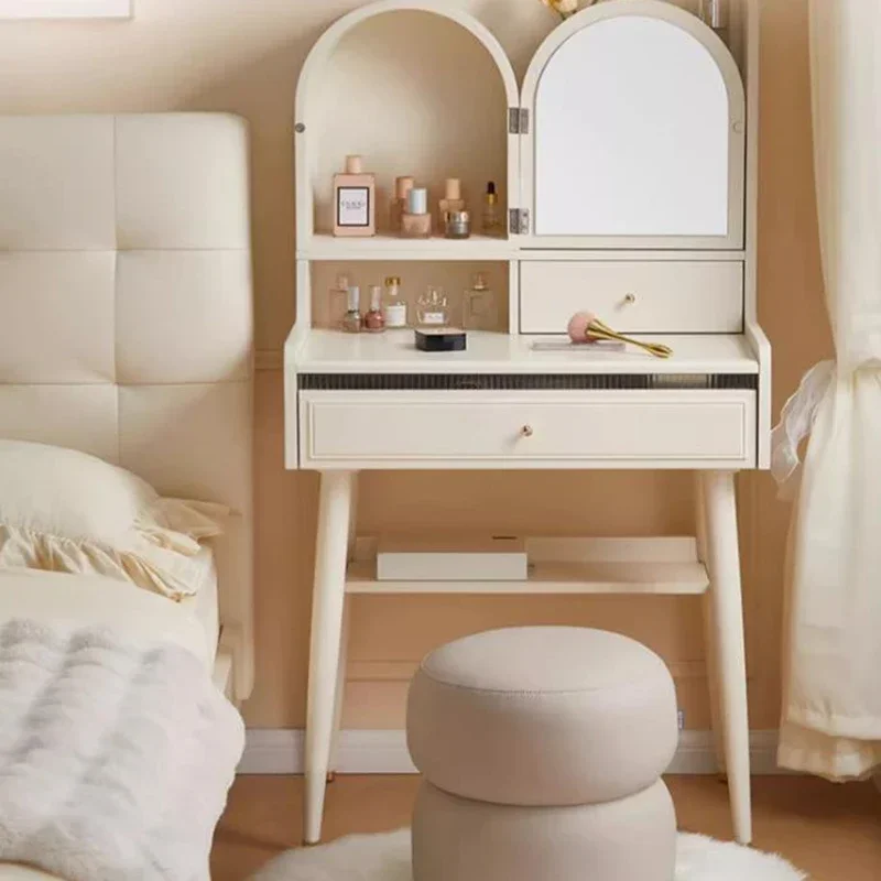 Armario de estilo crema, tocadores de maquillaje, mesas de tocador nórdicas modernas, tocadores de almacenamiento, muebles de dormitorio minimalistas, Tocadores LLDT