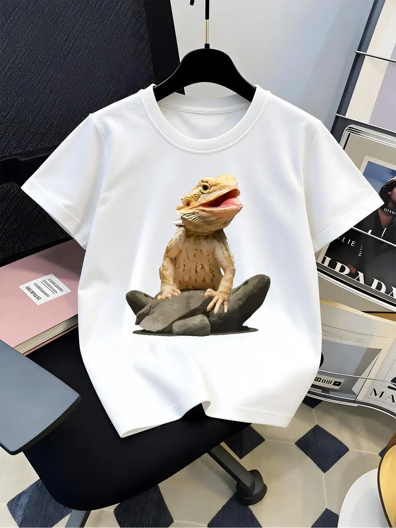 Cute Bearded Dragon Lizard Animal Realistic Graphic Print Family Matching Short Sleeve Tee Boys Girls Kids Summer Casual Tops