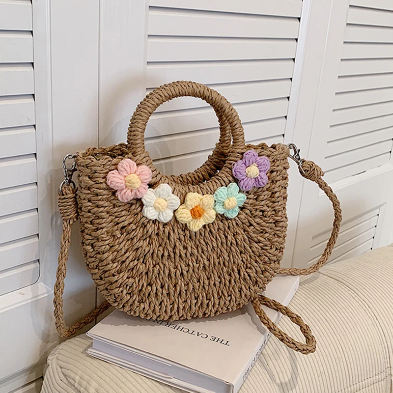 Straw Woven Handbags For Women Handmade Travel Seaside Beach Bag Summer New Handle Bucket Bag Basket Bolsa