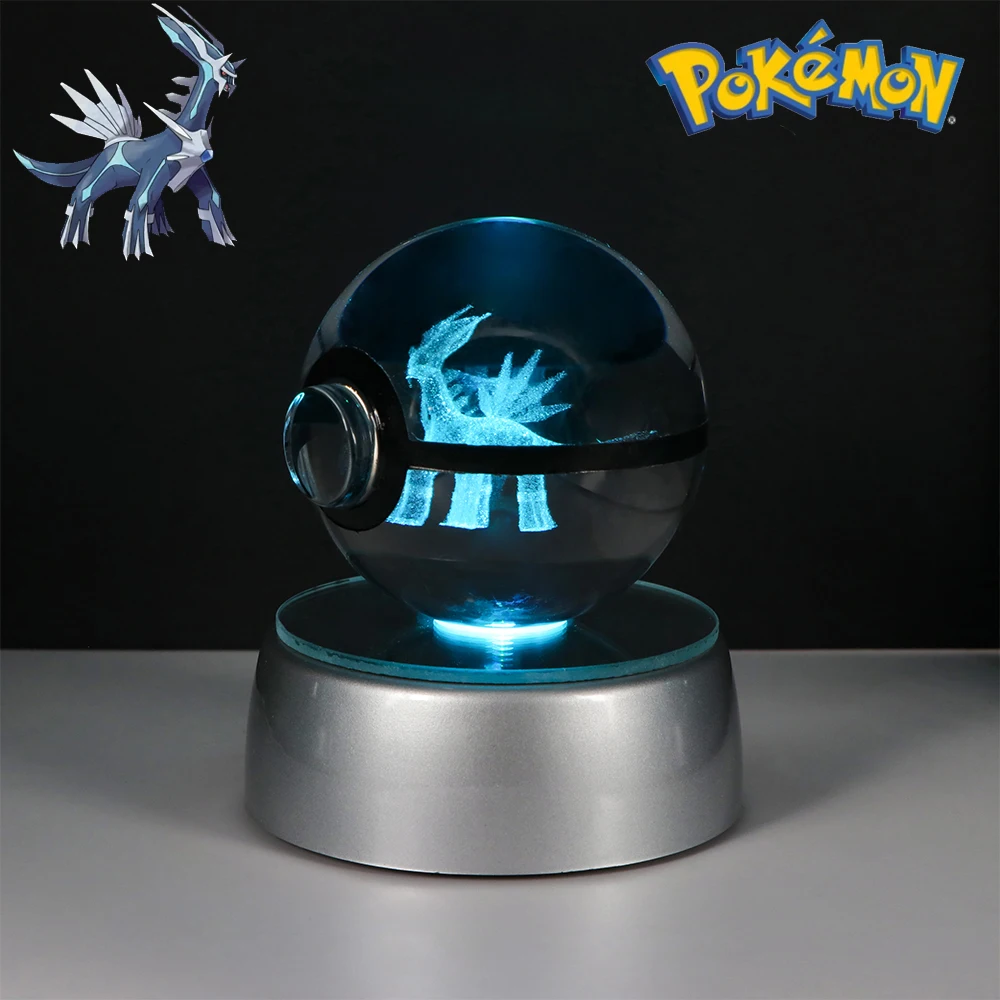 Pokemon Dialga Ninetales Lucario Lamp Model Toy Butterfree Lugia Sylveon Arceus 5CM Crystal Ball Doll Colorful Night Light Gift