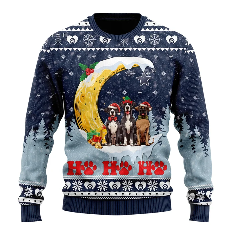 Cute Pet Dog Xmas Moon Ugly Christmas Sweater For Women Clothes Funny Boxer Bichon Frise Dachshund Labrador Sweatshirt Pullovers