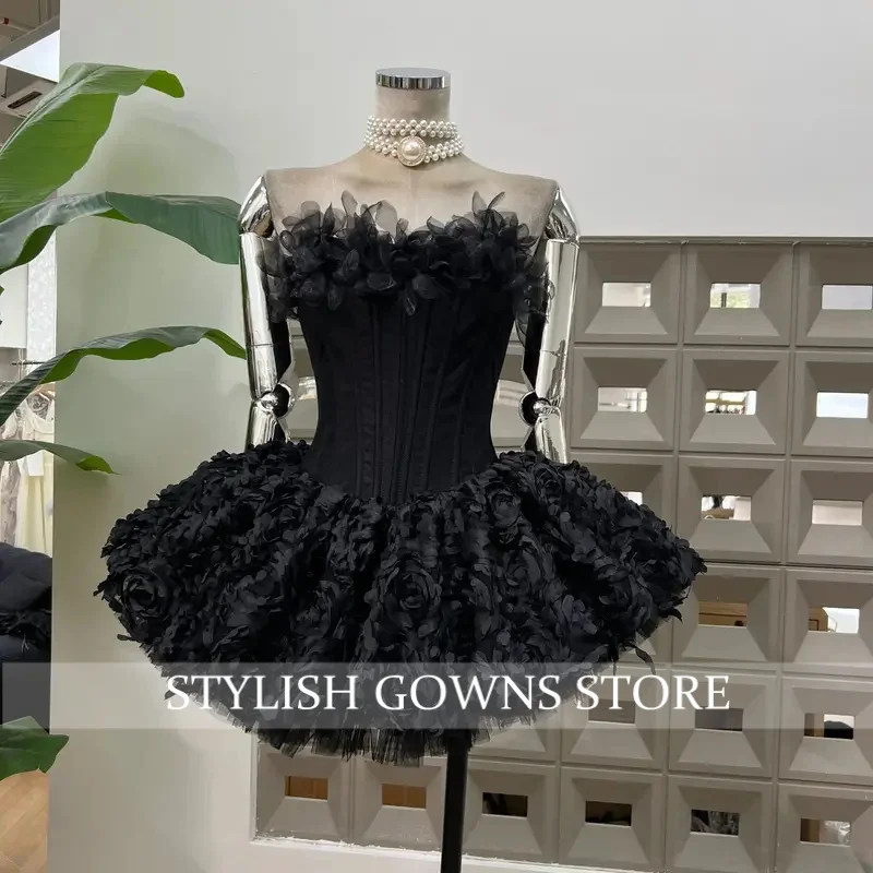Sexy Strapless Floral Ruffles A Line Mini Dresses for Women Elegant Sleeveless Backless Slim Gowns Party Birthday Cocktail Dress