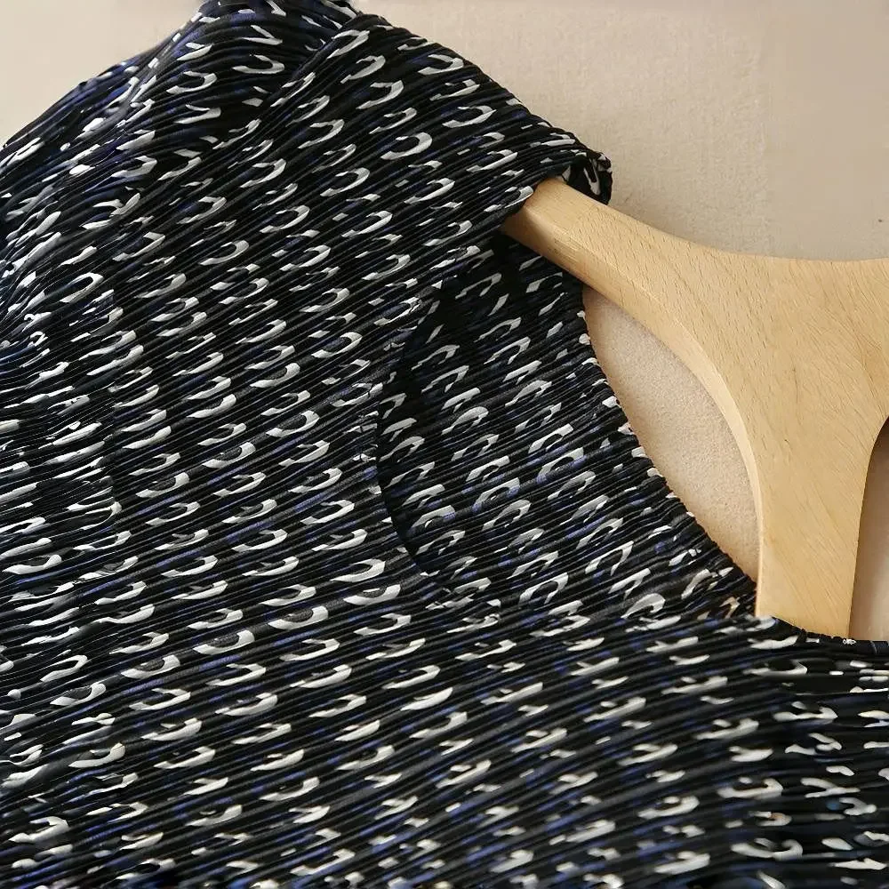 Plisowana sukienka damska kolekcja talii z krótkim rękawem kwiatowa długa sukienka elegancka 2025 letnia sukienka w nowym stylu