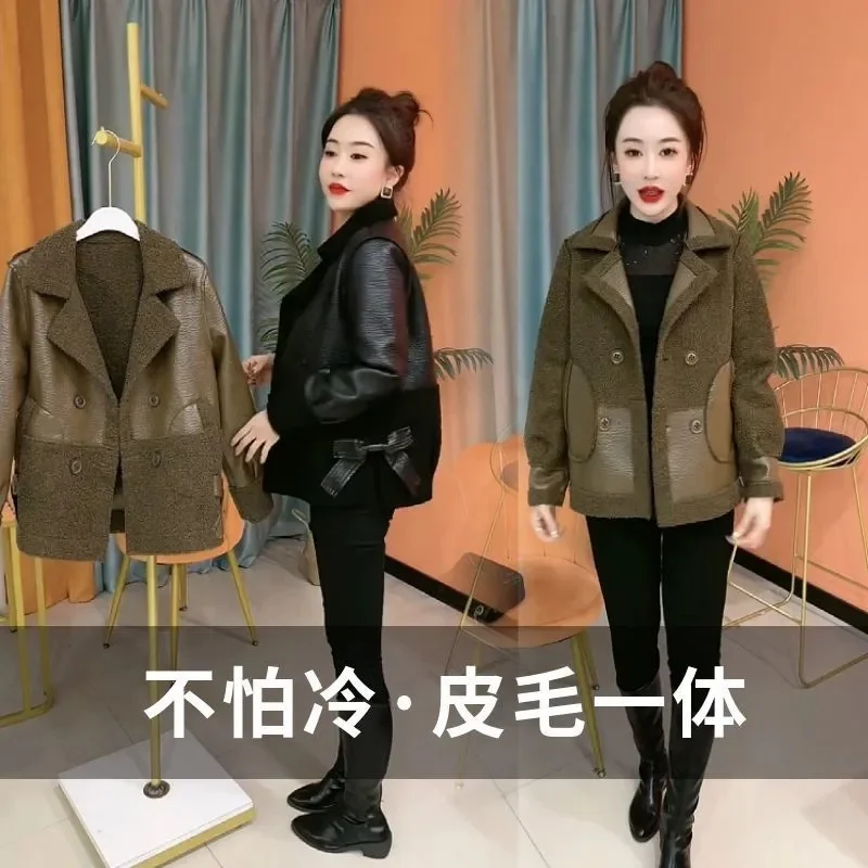 Women Fur One-piece Outwear Winter Female Integrated Fur And Leather Coat 2024 Lady Large Size 5XL Bow Wear On Both Side Jacket