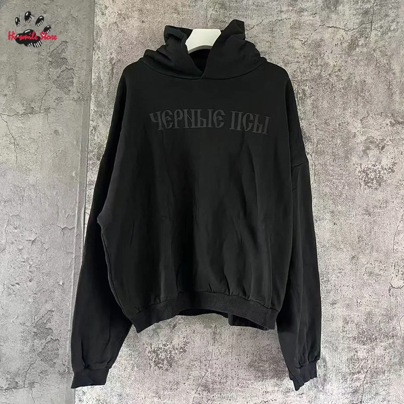 

Best Quality Vultures YZY Kanye Russian Print Oversize Sweatshirts Hooded Hoodies Men Woman 1:1 Vintage Hip Hop Pullovers