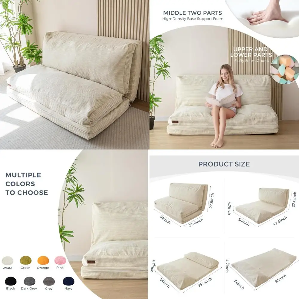 

Extra Thick Foldable Sofa Bed for Adults with Corded Washable Cover, Long and Comfortable Floor Mattress