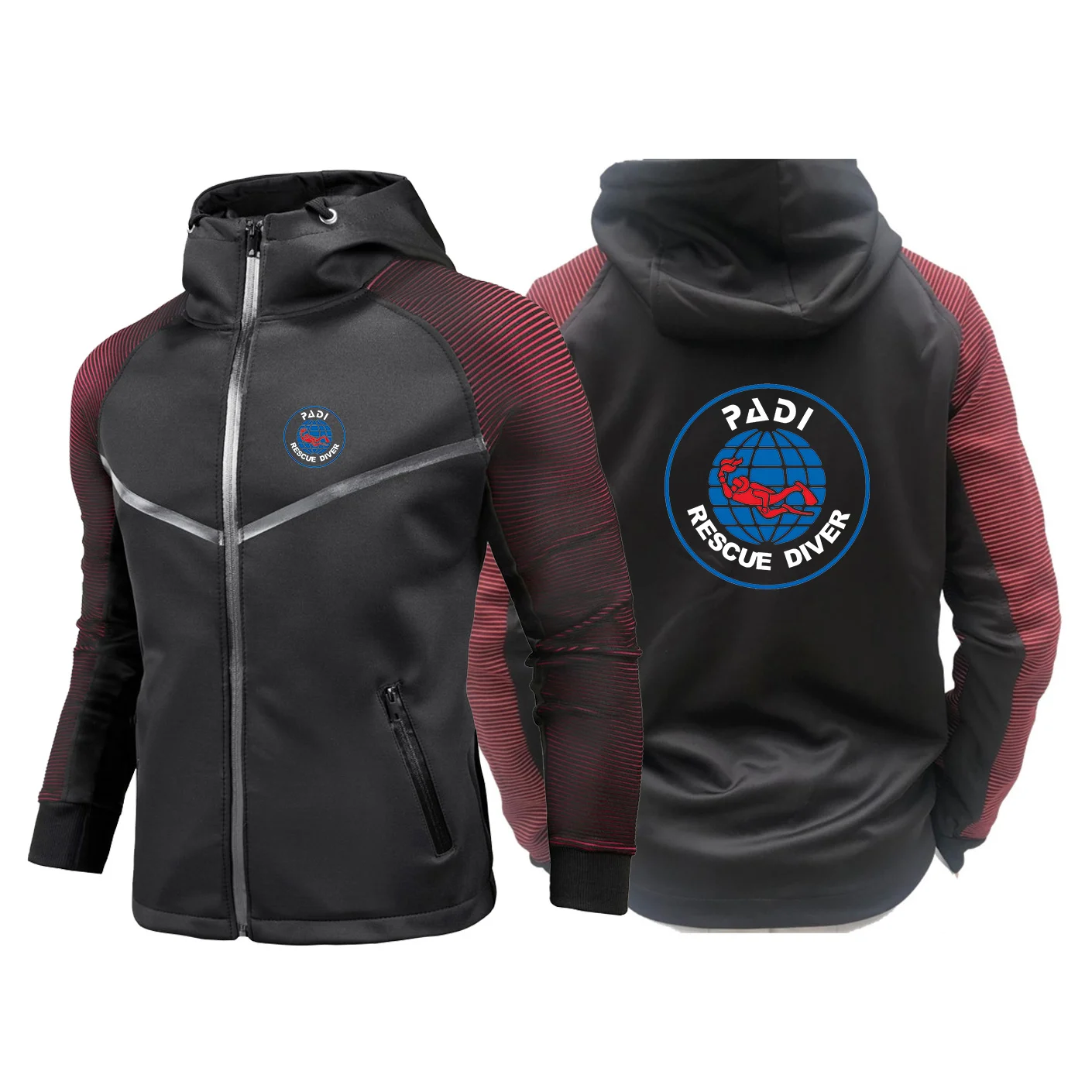 Logo Printed Racing Suit Scuba Driver Padi Long Sleeved Men's Top Stand Up Collar Zipper Jacket Workwear