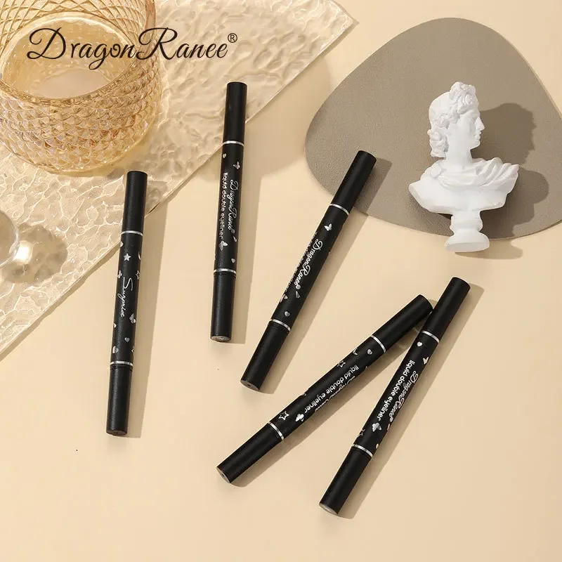 Waterproof Double-Ended líquido Eyeliner Pen, delineador preto, secagem rápida, longa duração Eye Liner, selo selo selo, cosméticos