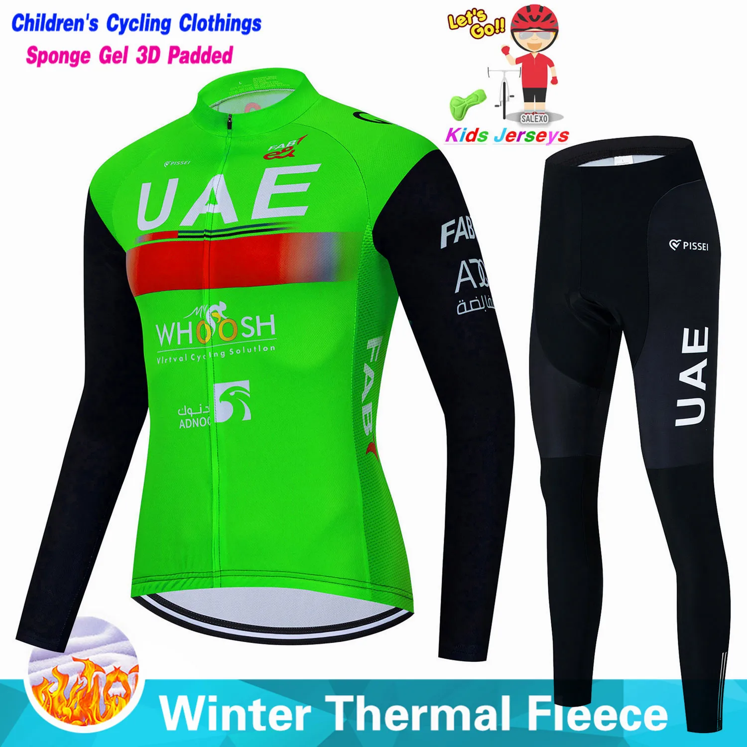 Uae Kids Winter Fleece Cycling Jersey Sets Children Mountian Bicycle Clothes Wear Boys Racing Bike Clothing Girls Cycling Suit