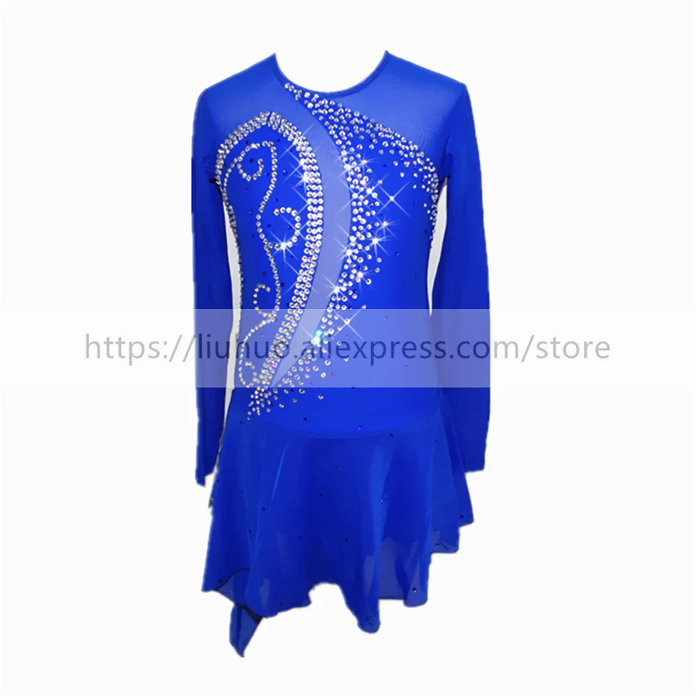 

LIUHUO Women's Girls' Adult Teens Performance Ballet Gymnastics Competition Leotard Ice Figure Skating Dress Dance Costume Blue