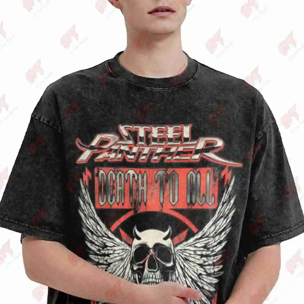 Steel Panther Skull Vintage Washed Tee Pure Cotton T-Shirt