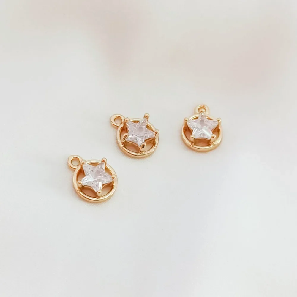 

14K Gold-plated and Inlaid Crystal Round Five-pointed Star Pendant Bracelet Necklace, Handcrafted DIY Accessory