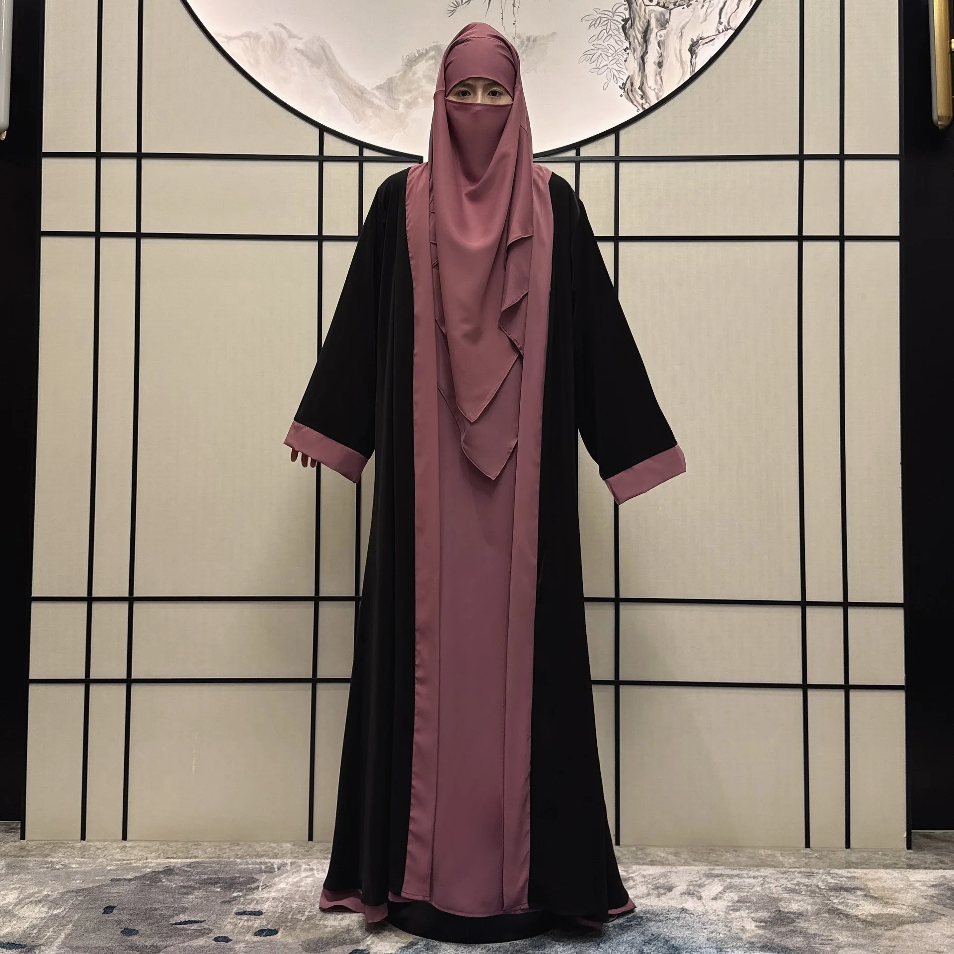 Eid Ramadán conjunto de 3 piezas para mujer musulmana, Kimono de Dubai, cárdigan Khimar Abaya, traje a juego, bata Jalabiya, ropa de oración, vestido Hijab