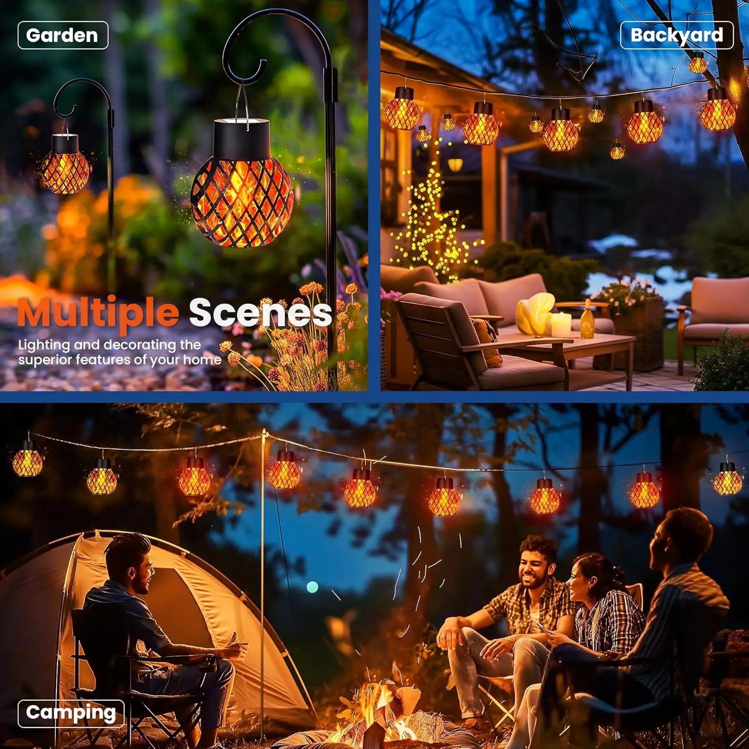 4 ชิ้นโคมไฟ LED พลังงานแสงอาทิตย์สร้างสรรค์กันน้ำตกแต่งสวนเปลวไฟโคมไฟคริสต์มาสตกแต่งลานแสงโดยรอบ