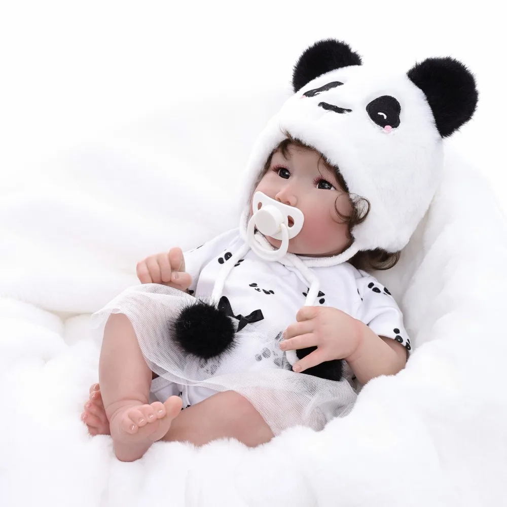 

Cloveray 22 inch Original Realistic Reborn Baby Doll Cute Panda Set Lifelike Vinyl Doll Vinyl Cloth Handmade Toy Kid Xmas Gift