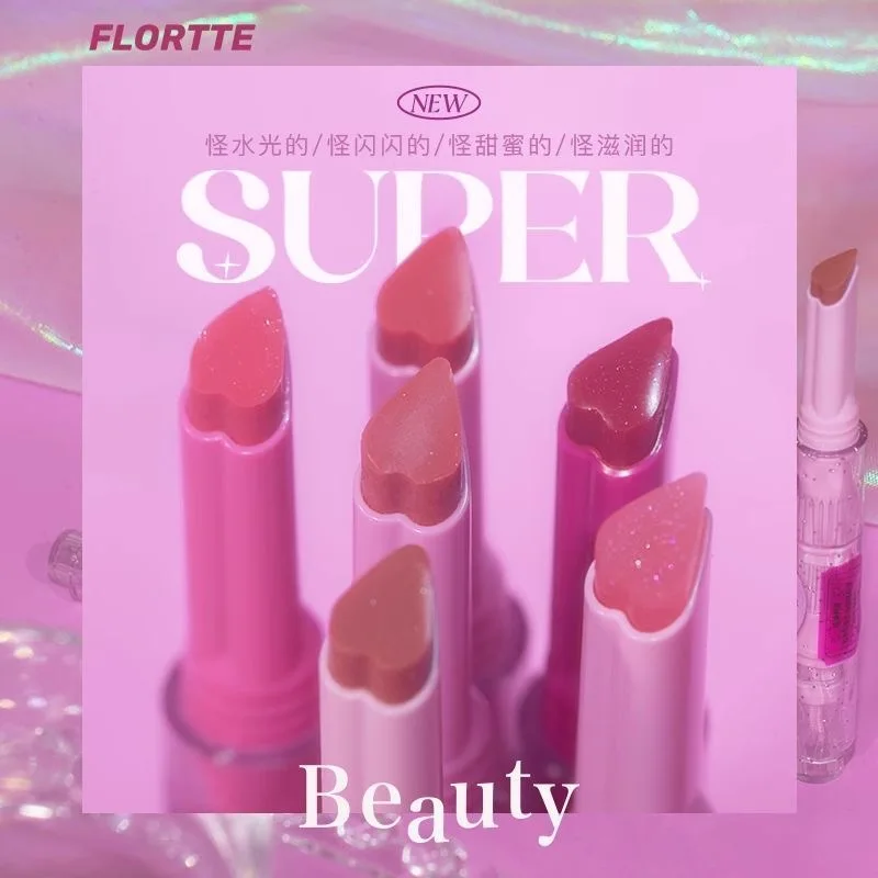 FLORTTE Solid Lip Gloss Lip Balm Moisturizing Mirror Finish Shimmering Long Lasting Lipstick Korean Vegan Makeup
