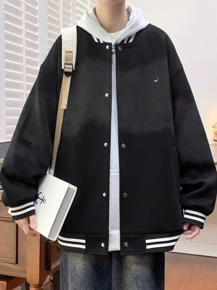 

Spring Autumn Loose Casual Baseball Jaet Men's plus Size Trendy Hong Kong Sle Youth Faion Outerwear Polyester Fabric
