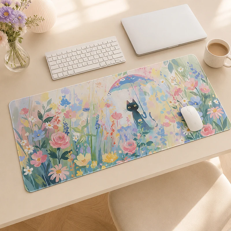 Mouse Pad Colorful Garden Black Cat Gamer printon demand HD Mousepad XXL Playmat keyboard pad Soft Office Non-Slip Table Mat