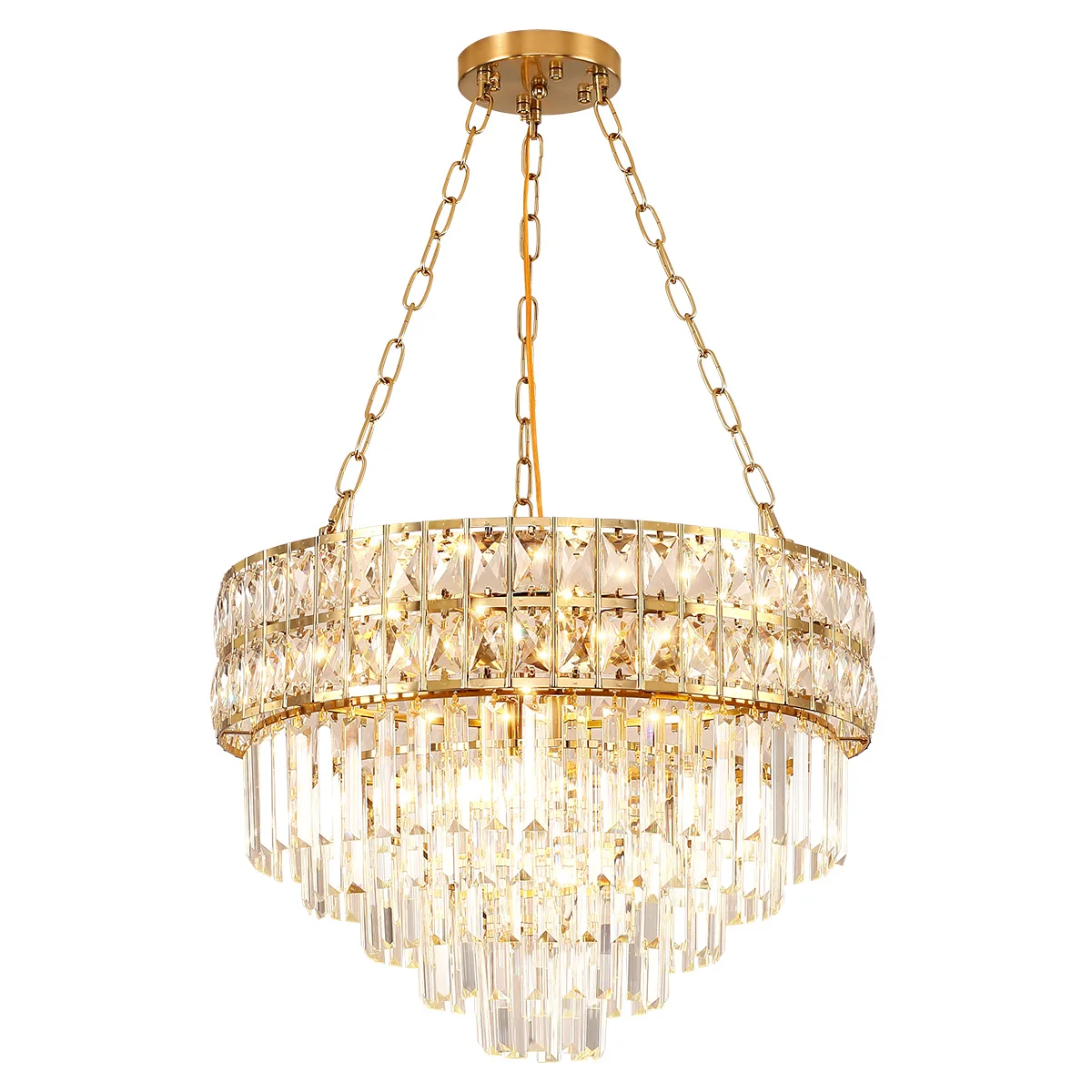 Modern Crystal Chandelier Gold Finish Light Fixture,Round Crystal Pendant Light Hanging Lamp,for Living Room,E12x11, Ø21.65 inch