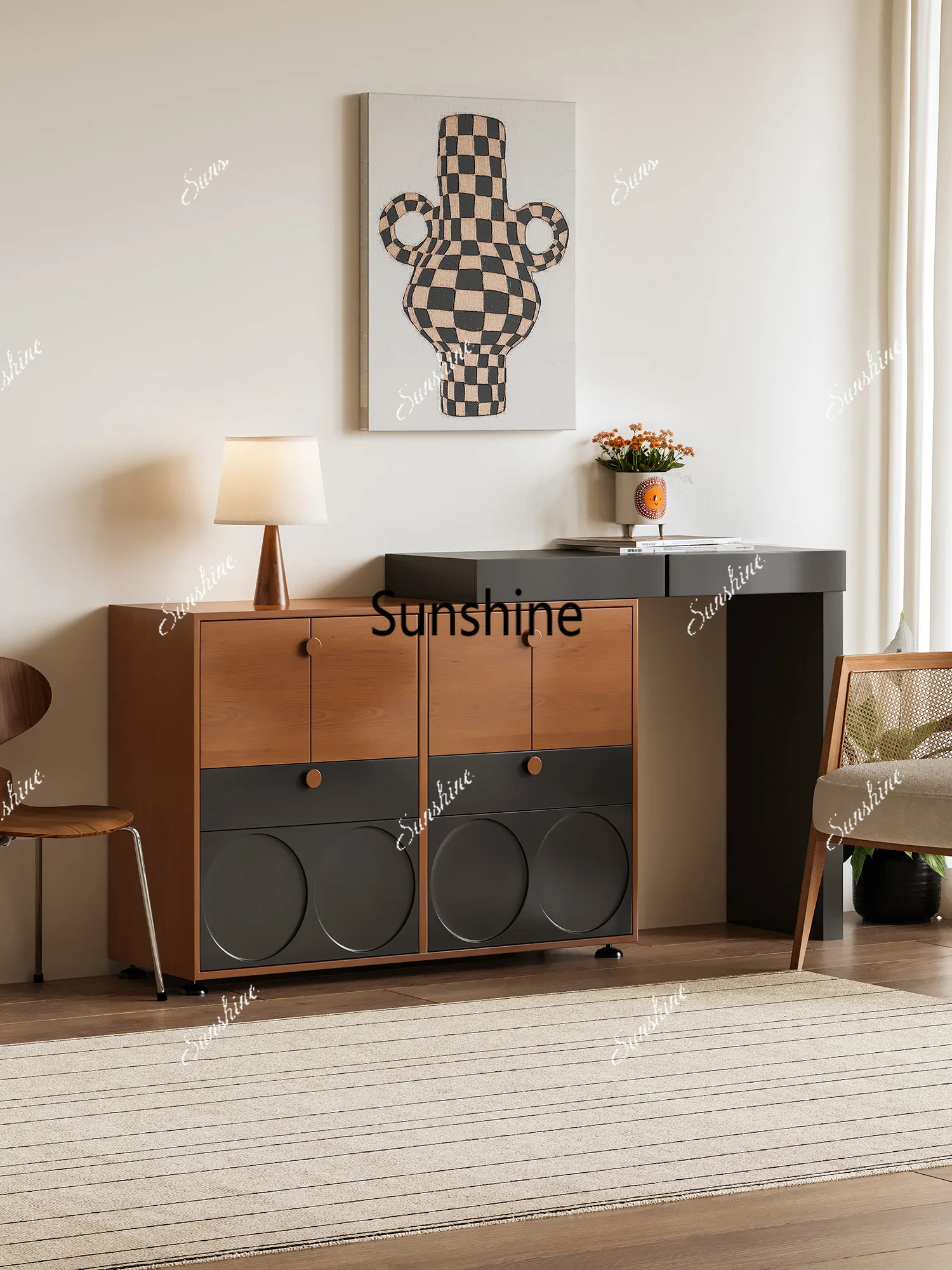 High-end master bedroom, vanity table, chest, integrated storage
