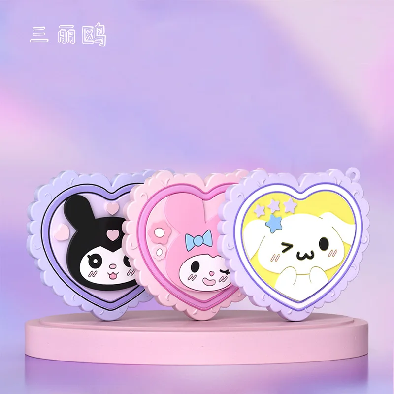 

Kawaii Sanrio Cinnamoroll Anime Girl Heart Holding Mirror Cute Cartoon Kuromi My Melody Portable Makeup Mirror Girls Gifts