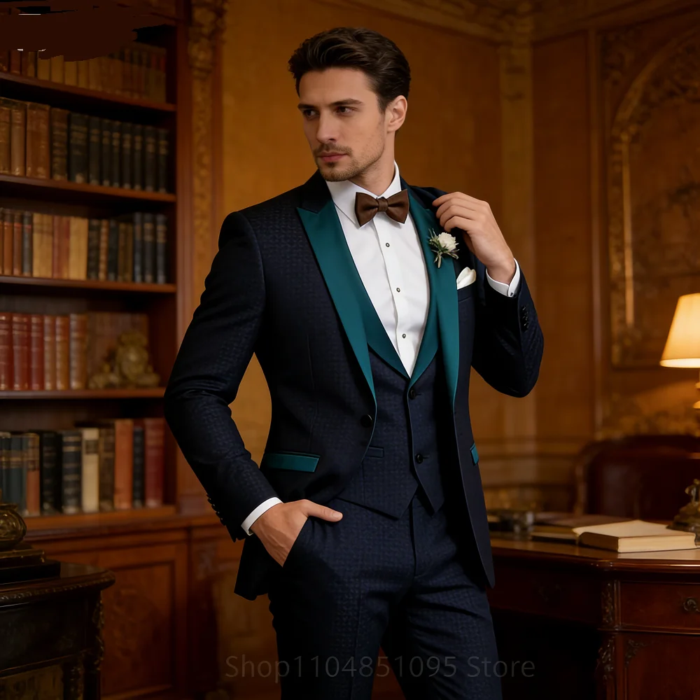 

Коричневые мужские смокинги из трех предметов с пиковыми лацканами, модные однобортные формальные мужские костюмы, интеллектуальные повседневные свадебные смокинги